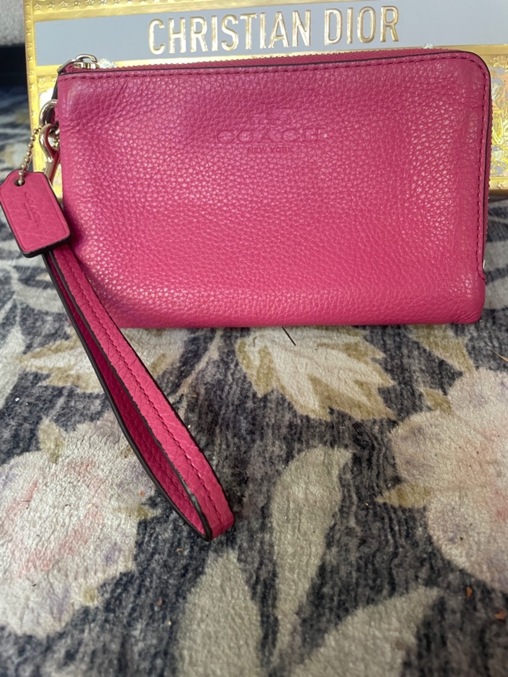 Coach Pink Pebbled Leather Wristlet Clutch Two Compartments Zippered - Picture 1 of 14